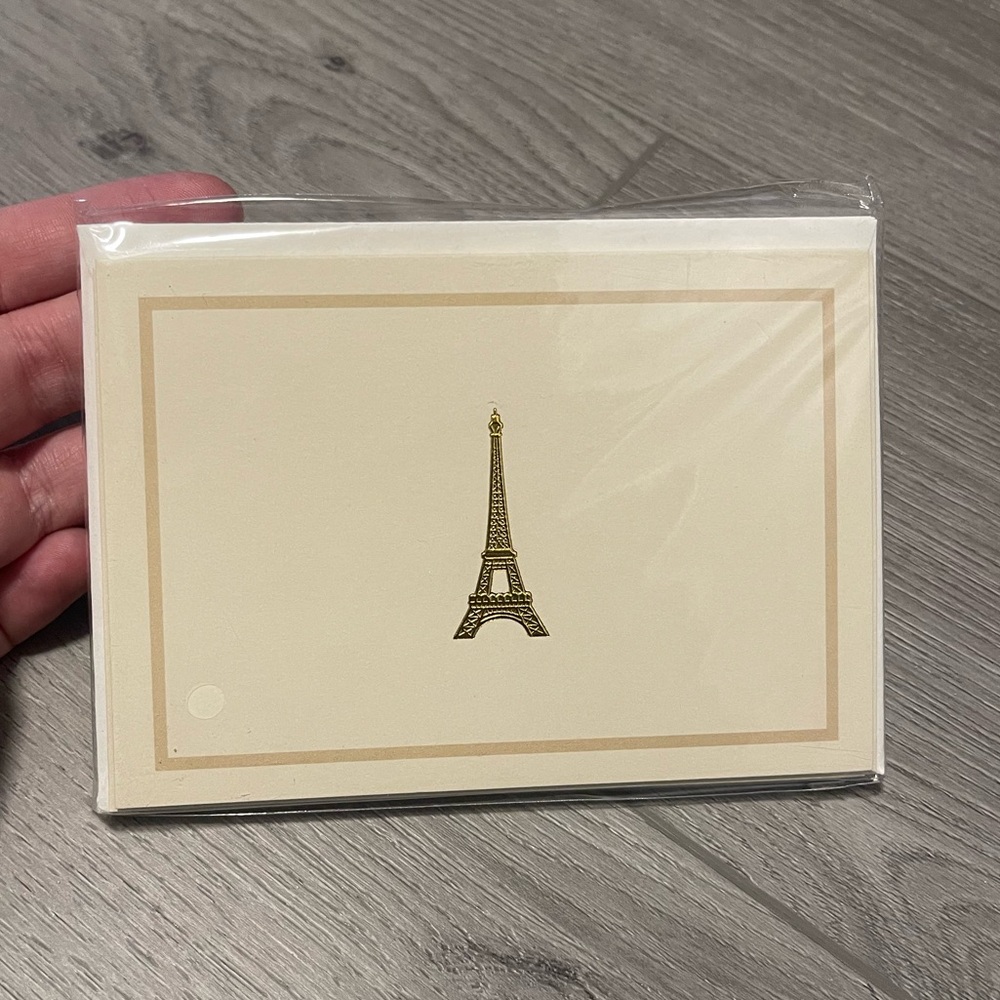 6pc Cream & Gold Eiffel Tower Folded Note Cards w/ Envelopes